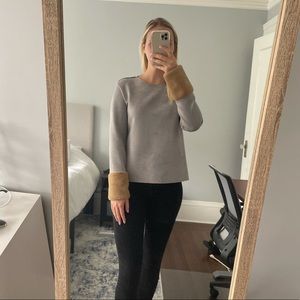 ZARA Grey sweater with light brown faux fur sleeve